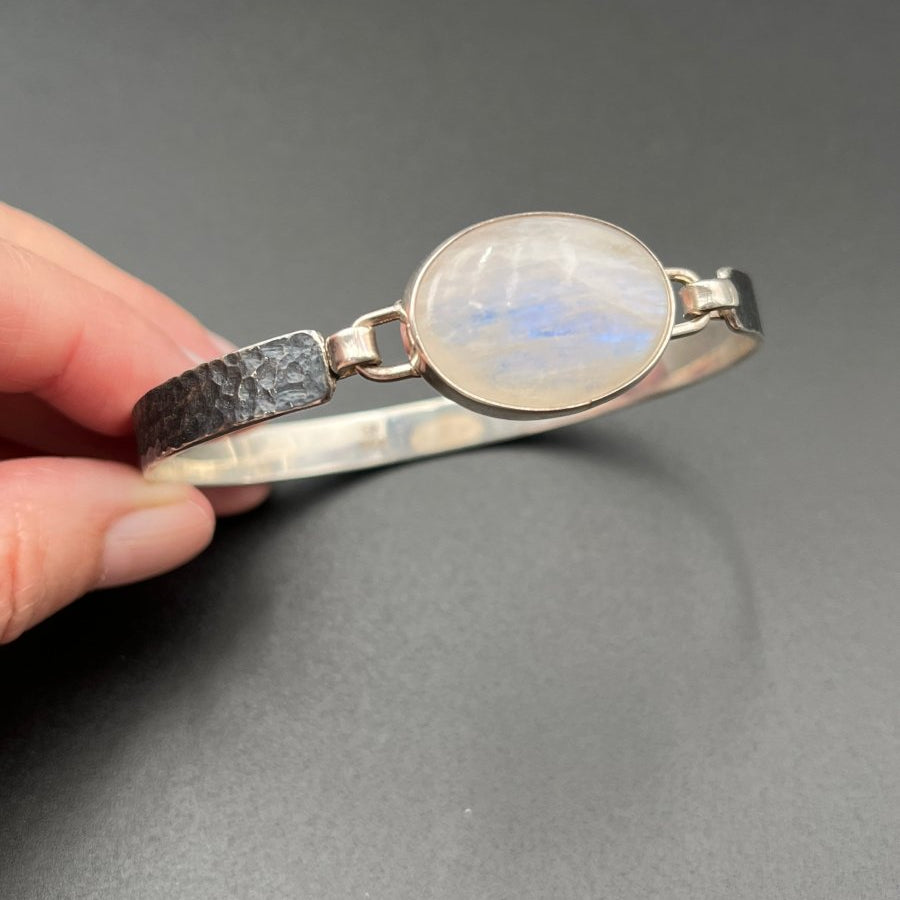 Moonstone and Textured Oxidized Silver BraceletBORABRACELET
