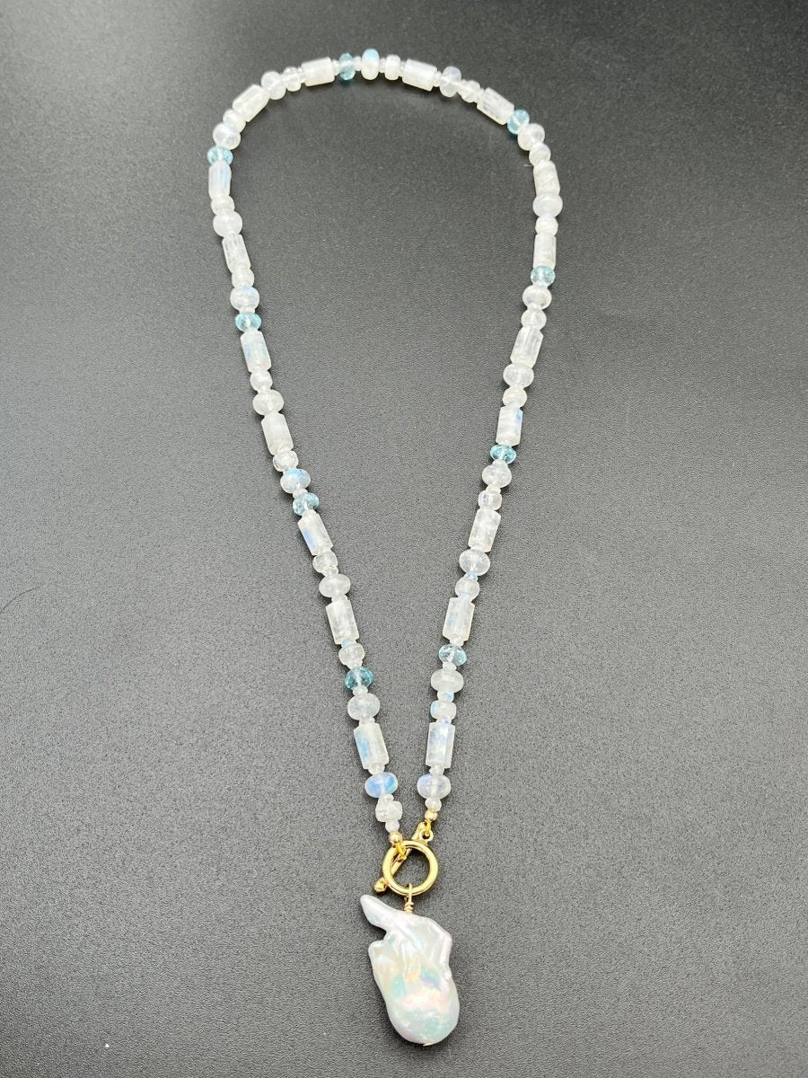 Moonstone, Blue Topaz & Fireball Pearl NecklaceBeth ZinkNECKLACES