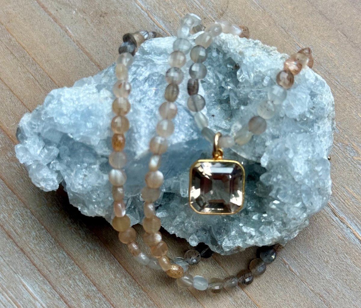 Moonstone Multi - Colored Coin Gemstones NecklaceBeth ZinkNECKLACES