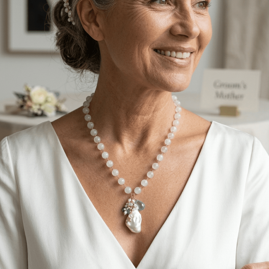 Moonstone with Fireball Pearl and Blue Topaz NecklaceBeth ZinkNECKLACES