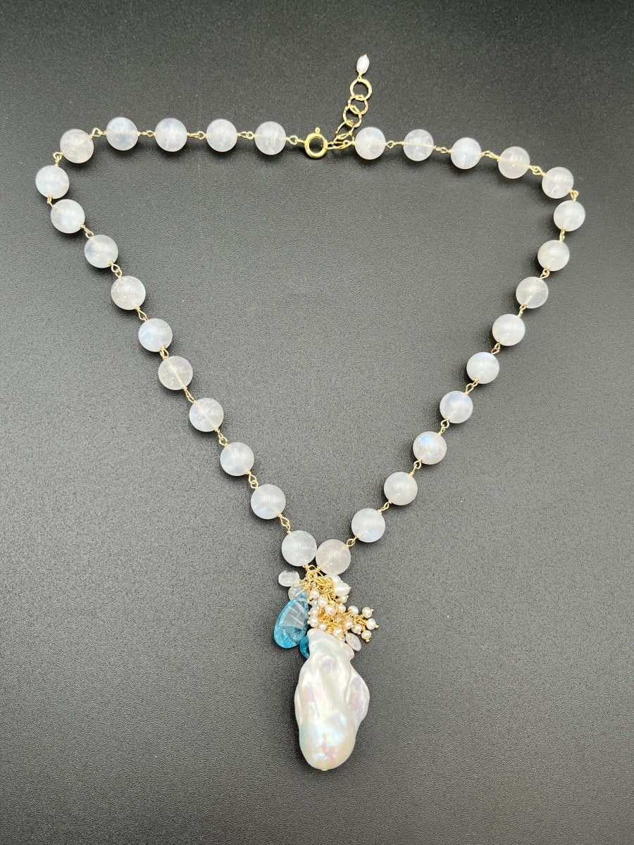 Moonstone with Fireball Pearl and Blue Topaz NecklaceBeth ZinkNECKLACES