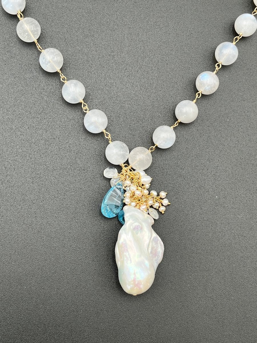 Moonstone with Fireball Pearl and Blue Topaz NecklaceBeth ZinkNECKLACES