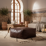 Moroccan Leather Floor Cushion / Ottoman - Mosaic - Lozenge - Brown
