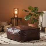 Moroccan Leather Floor Cushion / Ottoman - Mosaic - Lozenge - Brown