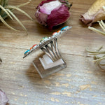 Mosaic Cluster Ring – Sonoran Mountain, Blue Ridge Turquoise & Spiny Oyster – Size 9 – Artist Shay PfeifferThe Bijoux FAB Jewelryring