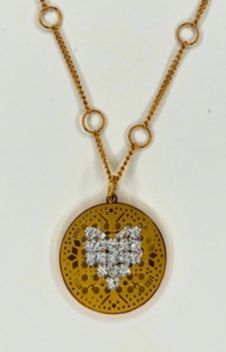 Mosaic Heart Pendant Necklace – Hand - EmbroideredL'EightNECKLACES