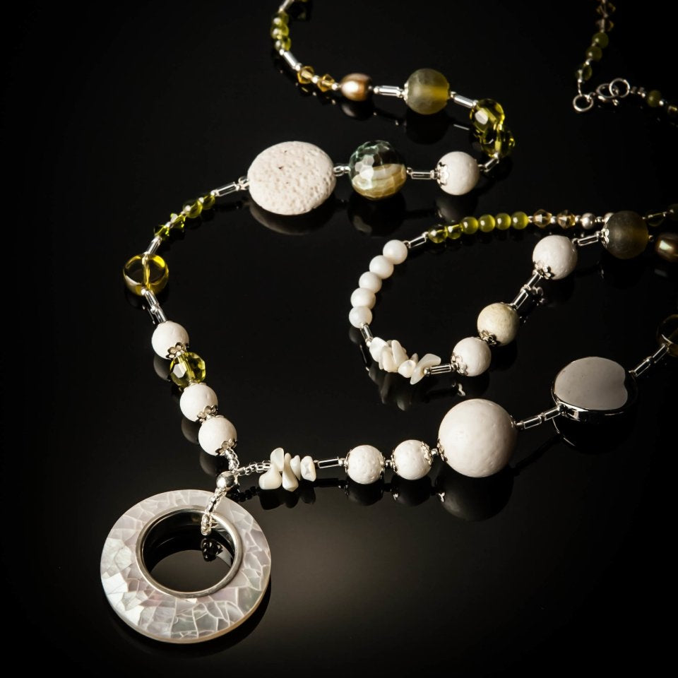 Mother of Pearl White Coral Green NecklaceJinjaNECKLACES