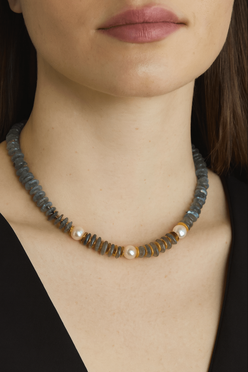 Muse Necklace of Labradorite and PearlChakarr JewelryNECKLACES