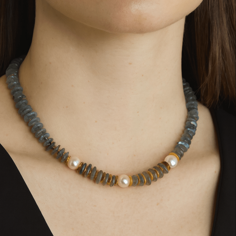 Muse Necklace of Labradorite and PearlChakarr JewelryNECKLACES