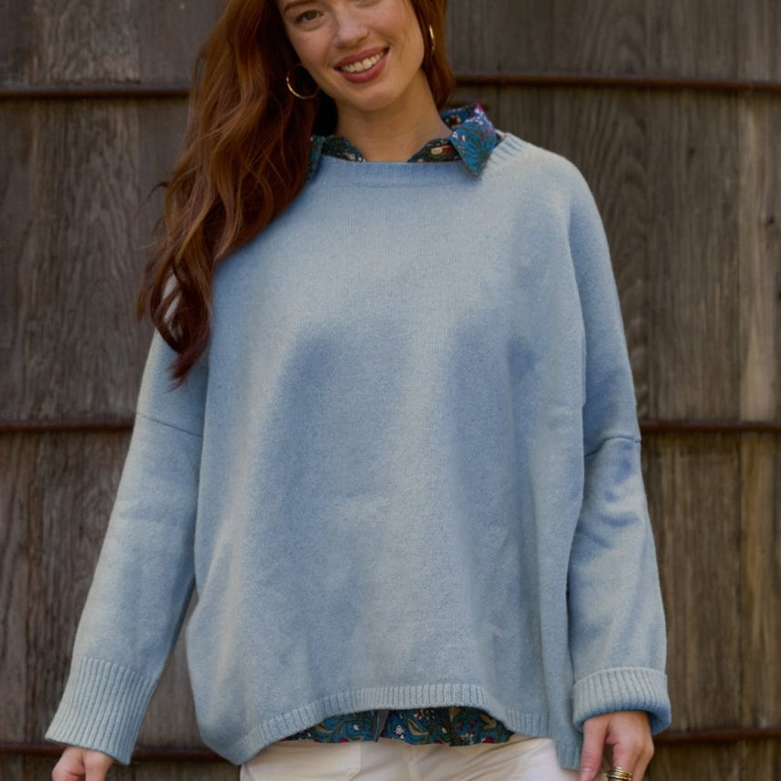 Nantucket Boxy Recycled Cashmere Sweater - Ice BlueAnd For GoodShirts & Tops
