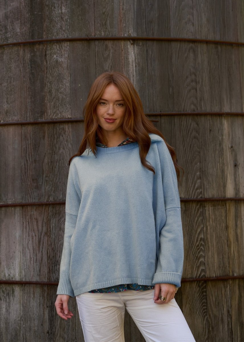 Nantucket Boxy Recycled Cashmere Sweater - Ice BlueAnd For GoodShirts & Tops
