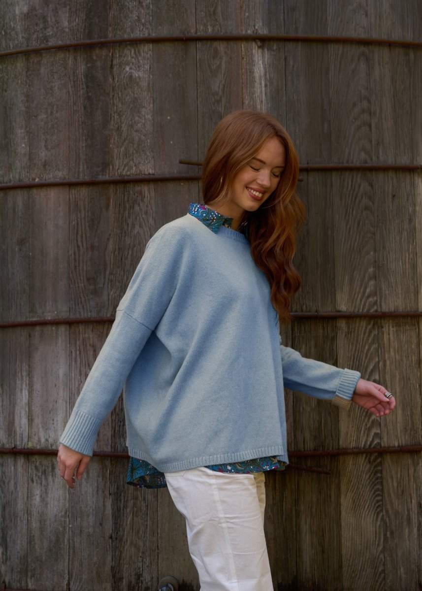Nantucket Boxy Recycled Cashmere Sweater - Ice BlueAnd For GoodShirts & Tops