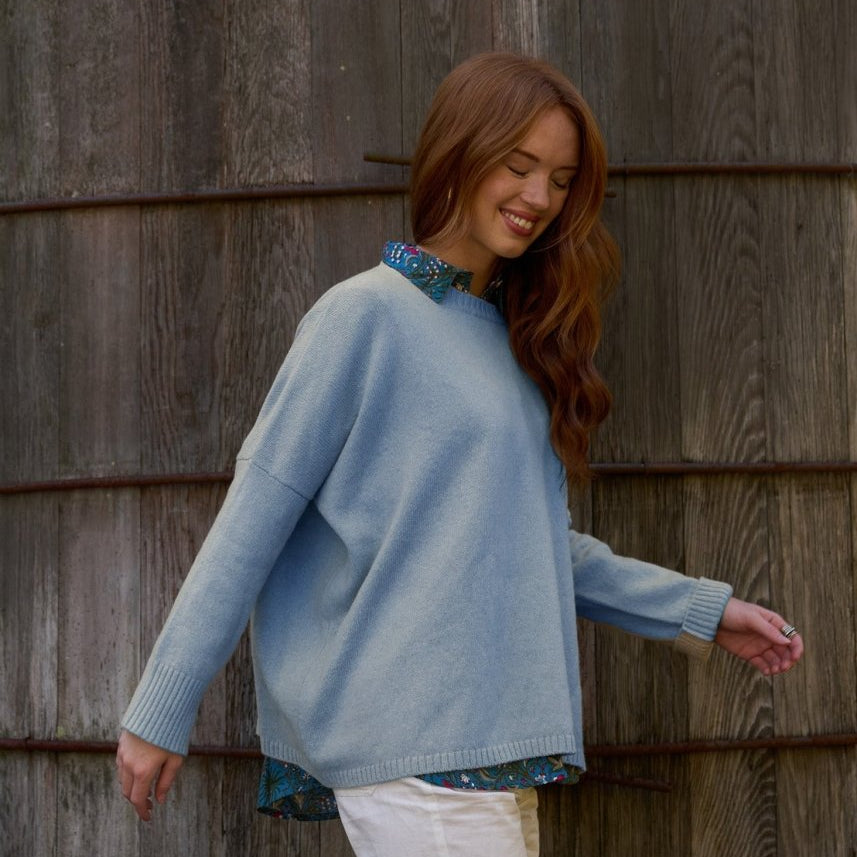 Nantucket Boxy Recycled Cashmere Sweater - Ice BlueAnd For GoodShirts & Tops