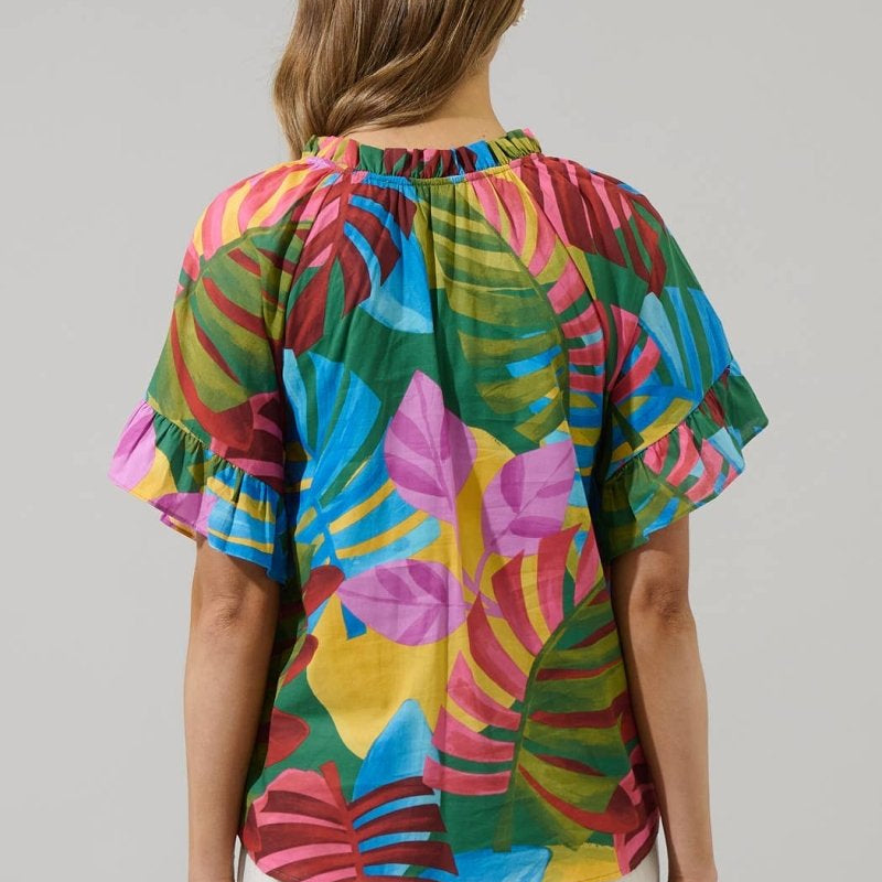 Novi Tropical Erie Split Neck Top: MulticolorSugarlipsblouse