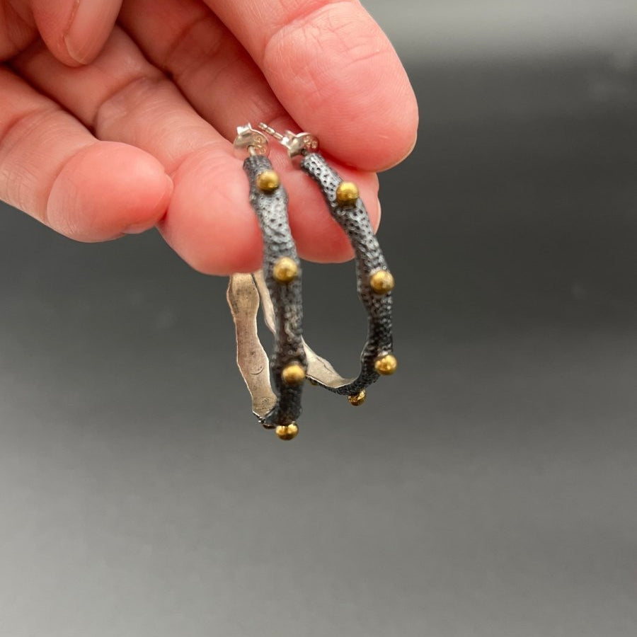 Organic Shape, Oxidized Silver & Bronze Dot Earrings - 1.25” diameterBORAEARRINGS