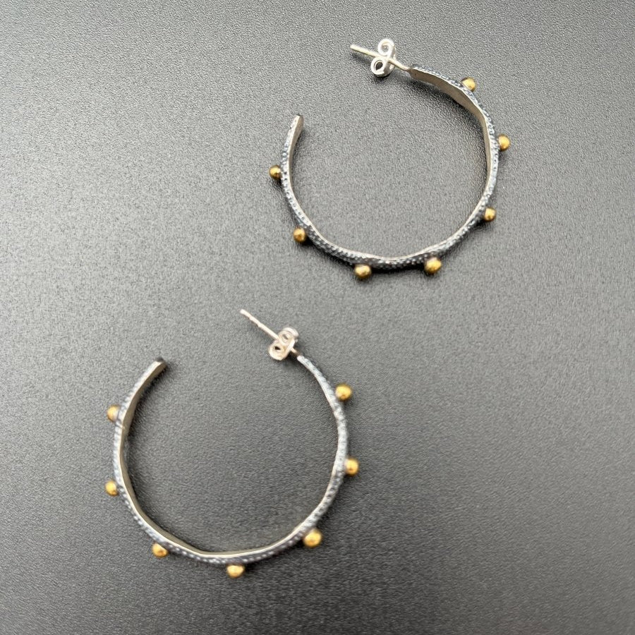Organic Shape, Oxidized Silver & Bronze Dot Earrings - 1.25” diameterBORAEARRINGS