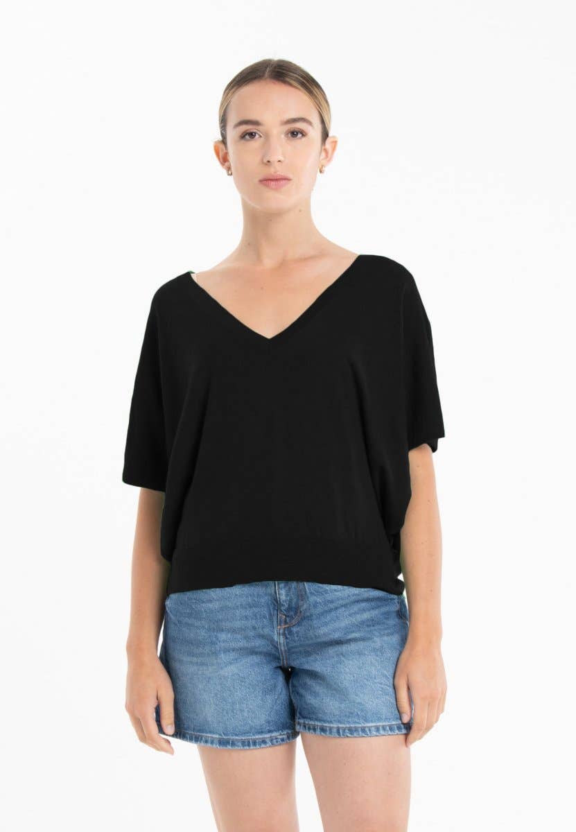 Oversized V - neck sweater in ultrafine cashmere - BlackSTUDIO CASHMERE8SWEATER