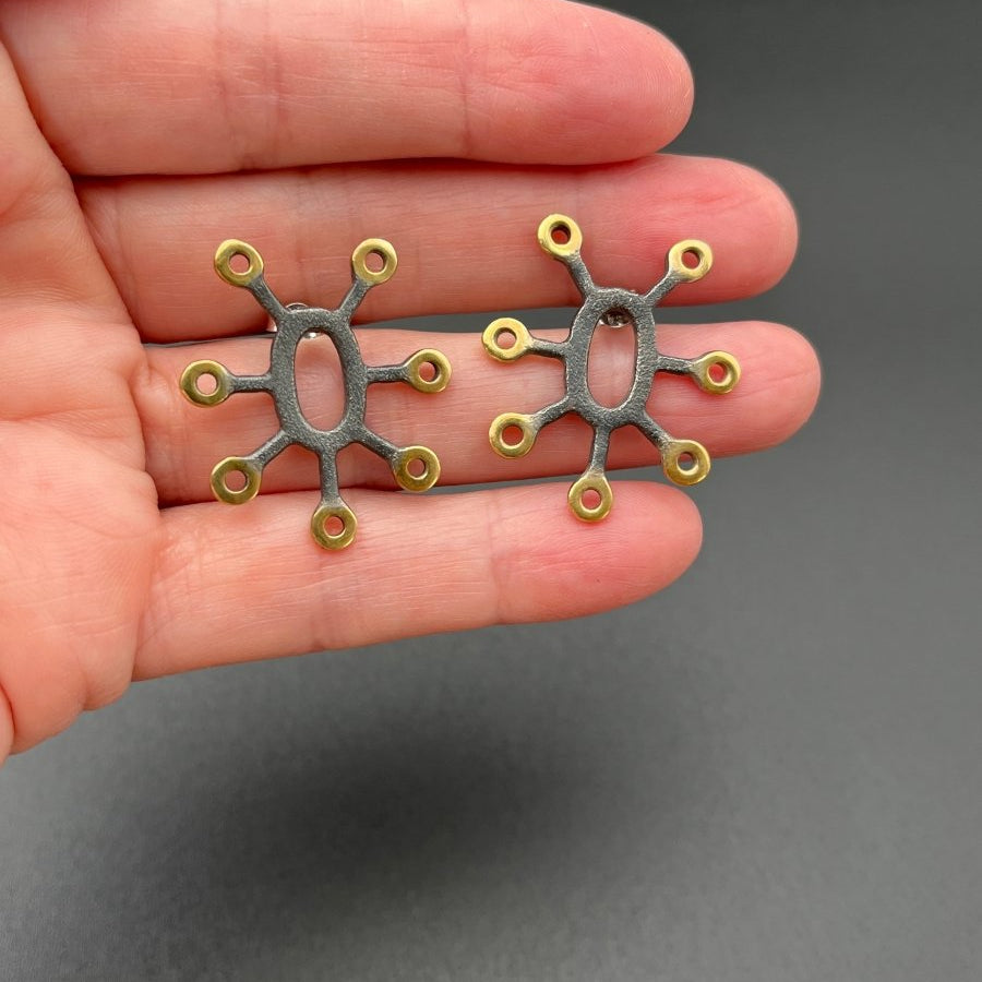Oxidized Silver and Gold Earrings - 1.25”BORAEARRINGS