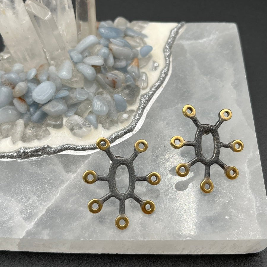 Oxidized Silver and Gold Earrings - 1.25”BORAEARRINGS