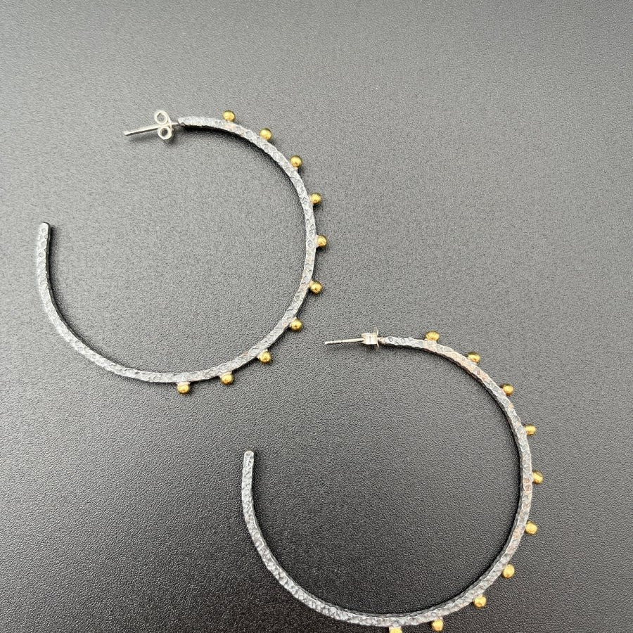 Oxidized Silver & Bronze Dot Earrings - 2” diameterBORAEARRINGS