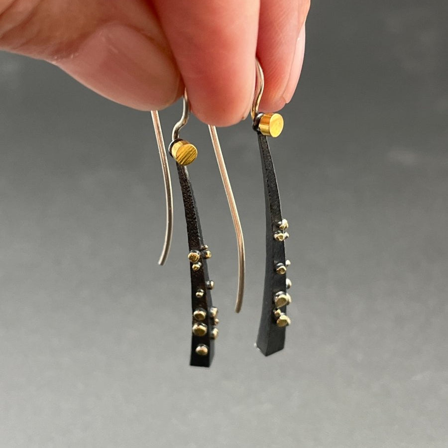 Oxidized Silver Earrings with Gold Dots - 2” longBORAEARRINGS