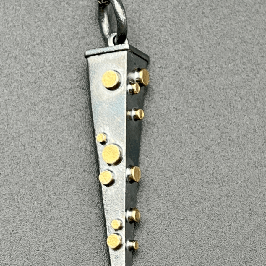 Oxidized Silver Pendulum with Bronze Dots NecklaceBORANECKLACES