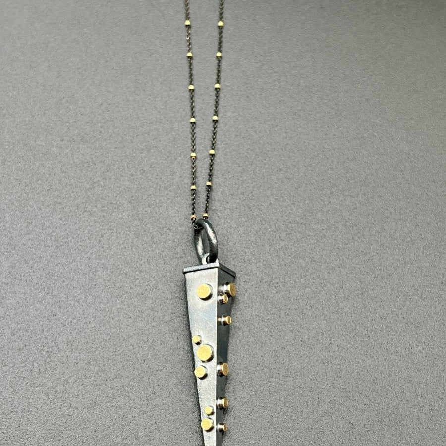 Oxidized Silver Pendulum with Bronze Dots NecklaceBORANECKLACES