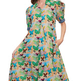 Montauk Dress Linen Cotton Neutral Butterfly Print