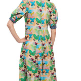 Montauk Dress Linen Cotton Neutral Butterfly Print