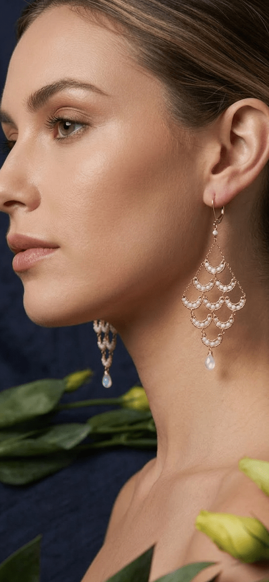 Pearl Crescent Bridal Chandelier EarringsMichelle PresslerEARRINGS