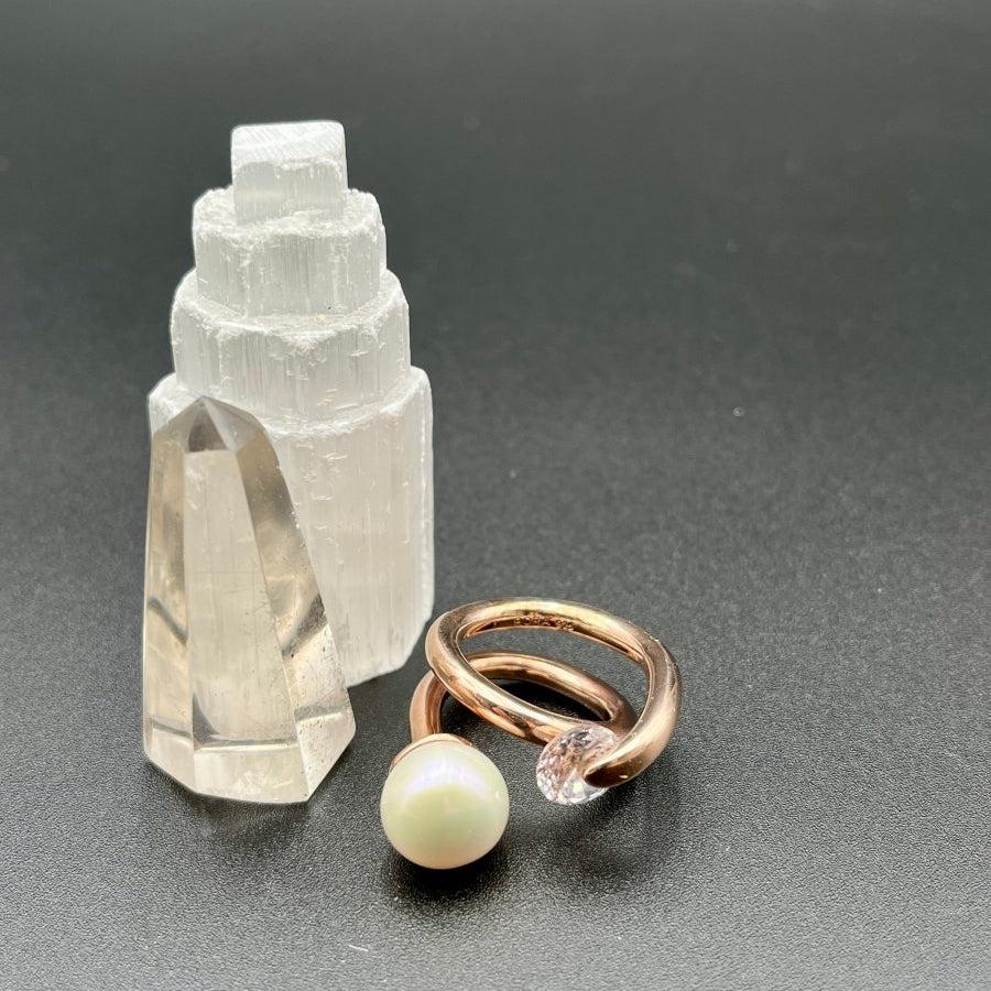 Pearl, CZ, Rose gold over SilverBORARINGS