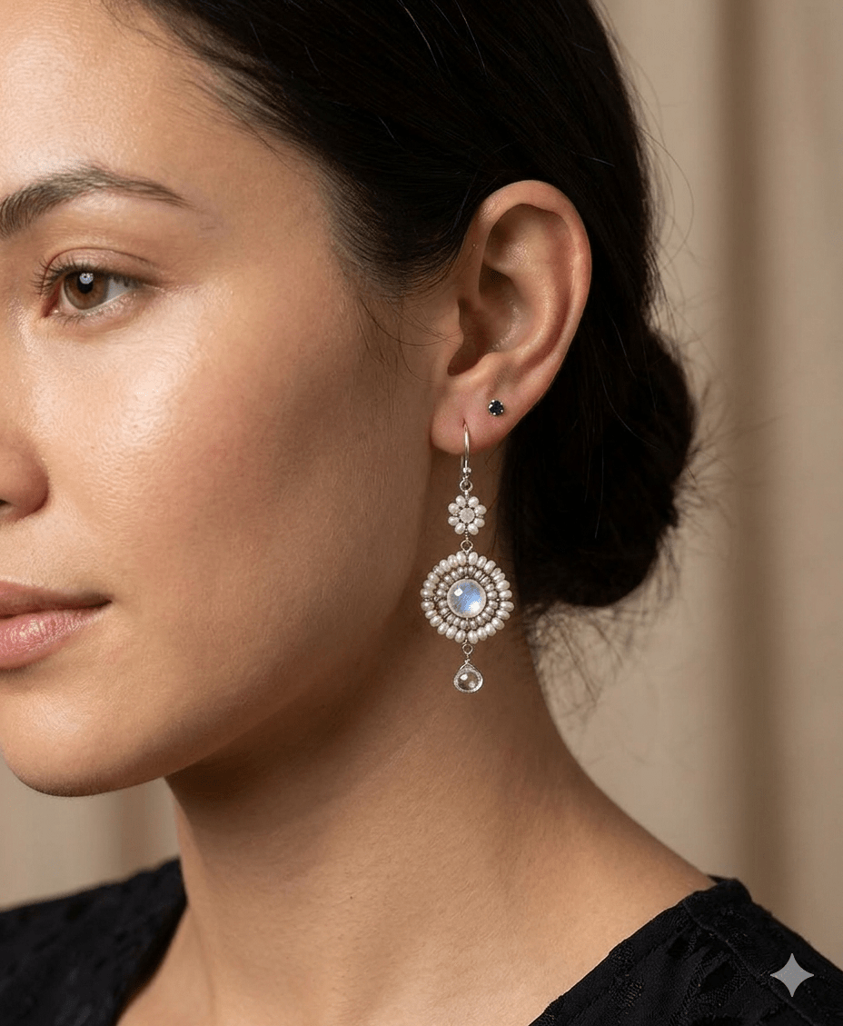 Pearl, Moonstone and White Topaz EarringsMichelle PresslerEARRINGS