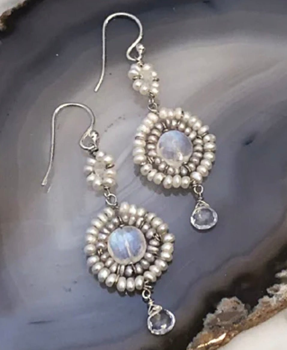 Pearl, Moonstone and White Topaz EarringsMichelle PresslerEARRINGS