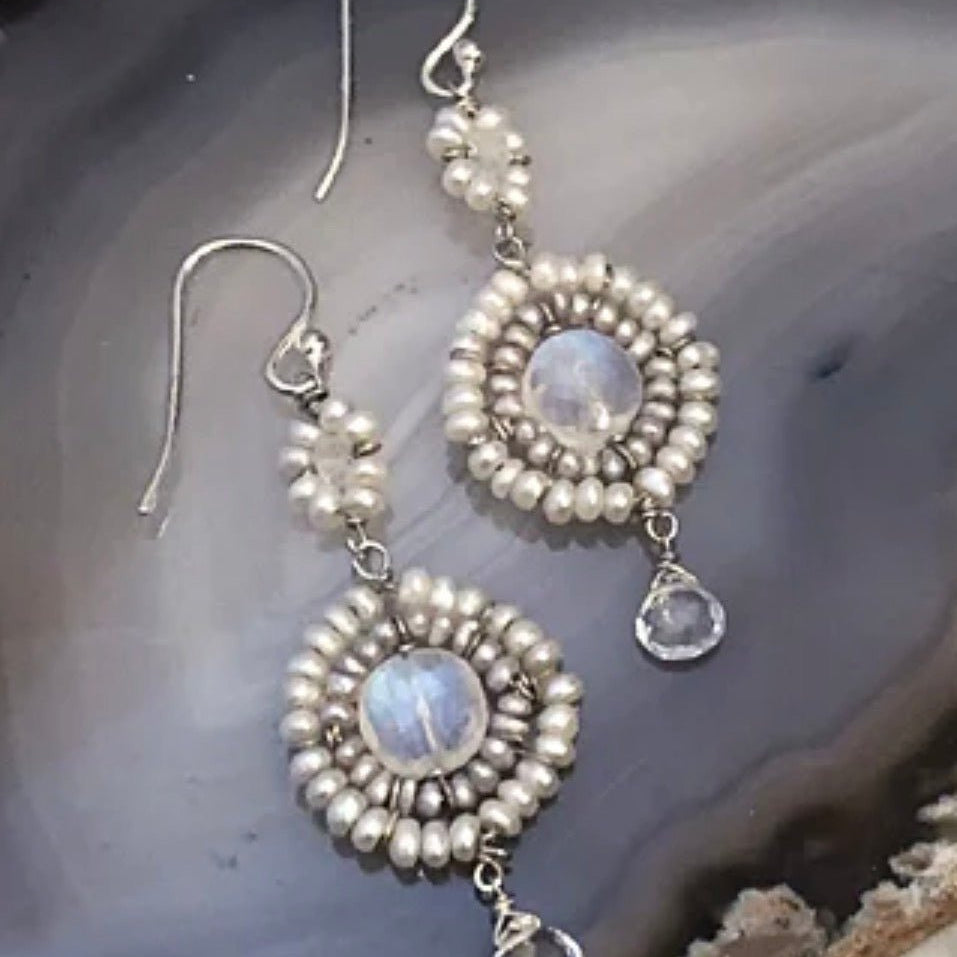 Pearl, Moonstone and White Topaz EarringsMichelle PresslerEARRINGS