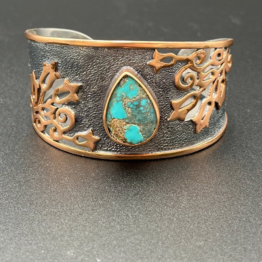 Persian Turquoise and Bronze Cuff - 1.5” tallBORABRACELET