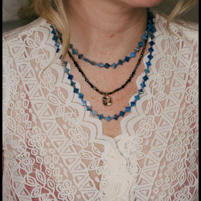Pietersite Faceted Coin Gemstones Necklace with Citrine Pendant DropBeth ZinkNECKLACES