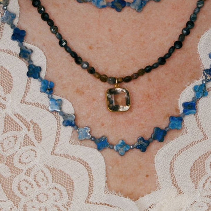 Pietersite Faceted Coin Gemstones Necklace with Citrine Pendant DropBeth ZinkNECKLACES