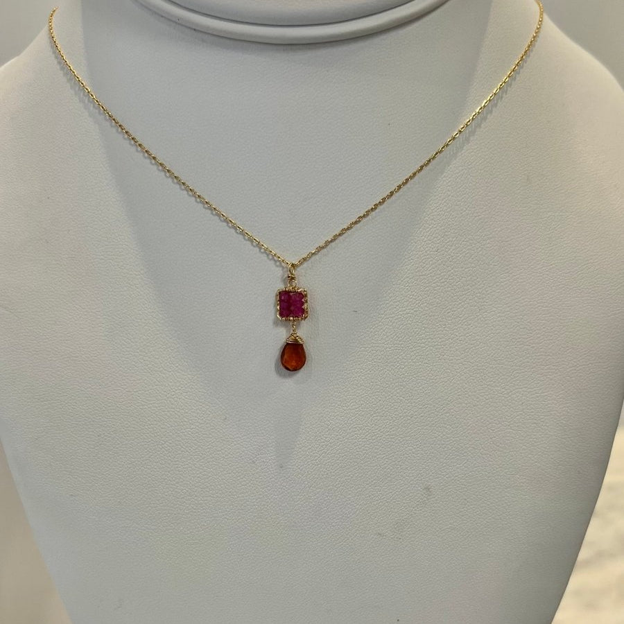 Pink Sapphire & Spessartite Necklace 4244 - A - B - ps/spess - GMichelle PresslerNECKLACES