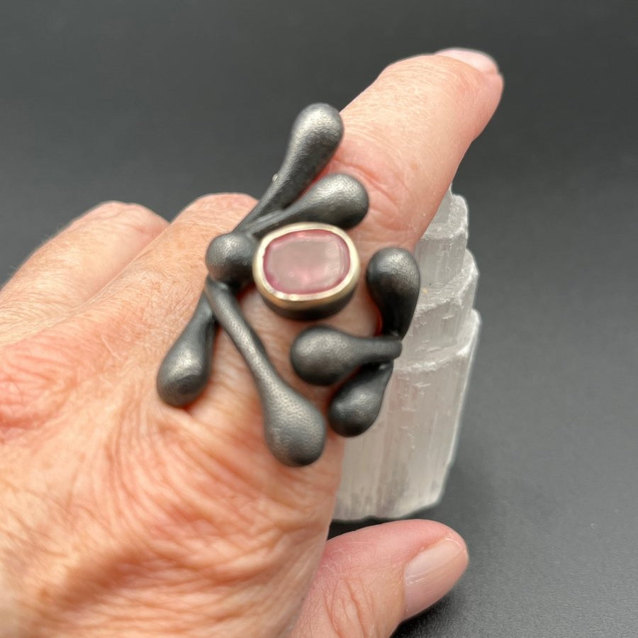 Pink Tourmaline in Oxidized Silver StatementBORARINGS