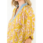 Pleated Contrast Trim Floral TopTHMLTOPS
