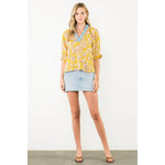 Pleated Contrast Trim Floral TopTHMLTOPS
