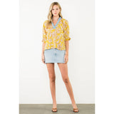 Pleated Contrast Trim Floral TopTHMLTOPS