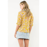 Pleated Contrast Trim Floral TopTHMLTOPS