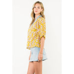 Pleated Contrast Trim Floral TopTHMLTOPS