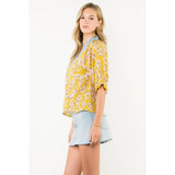 Pleated Contrast Trim Floral TopTHMLTOPS