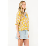 Pleated Contrast Trim Floral TopTHMLTOPS