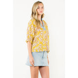 Pleated Contrast Trim Floral TopTHMLTOPS