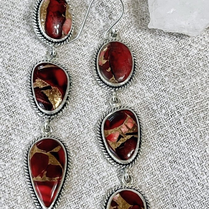 Red Oyster & Bronze Matrix Drop Earrings – Sterling SilverZiabirdEARRINGS