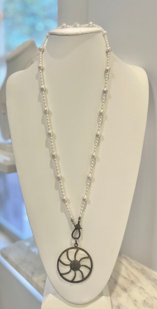 Redeux: Extra Long Mother of Pearl with Pave Diamonds NecklaceRedeuxNECKLACES