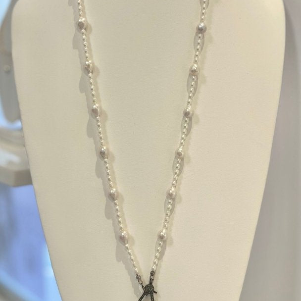 Redeux: Extra Long Mother of Pearl with Pave Diamonds NecklaceRedeuxNECKLACES
